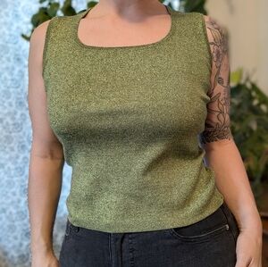 SHIMMERSTRAVAGANZA 90s Vintage Silk Metallic Green Sweater Tank - XL